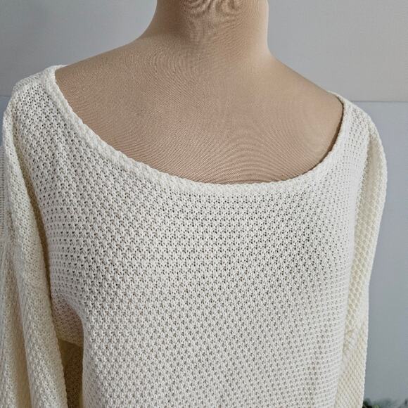 New Nasty Gal Cream Knit Sweater Pullover Medium Acrylic Drop Shoulder Boat Neck - Picture 7 of 15